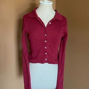 Burgundy long sleeve button up top